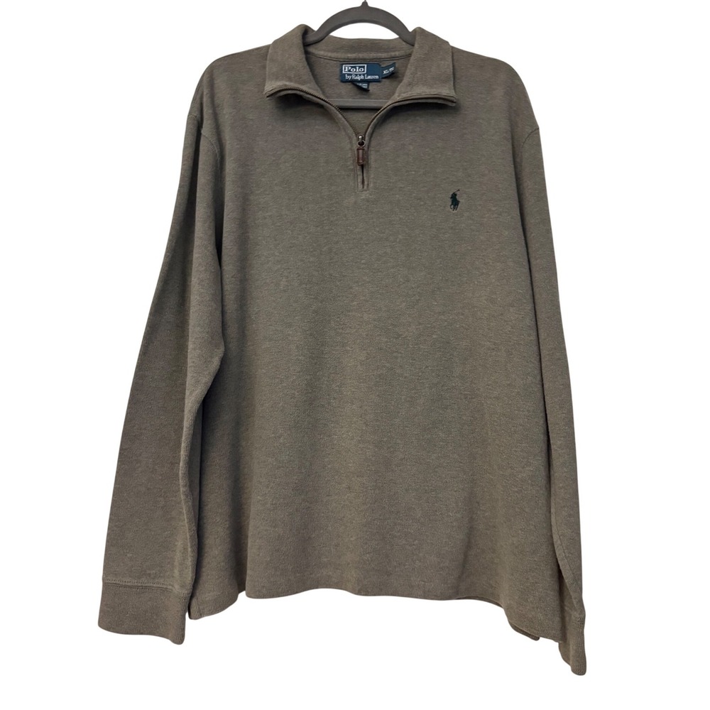 Polo Ralph Lauren Mens XL Quarter Zip Pullover Taupe Brown 100% Cotton Sweater